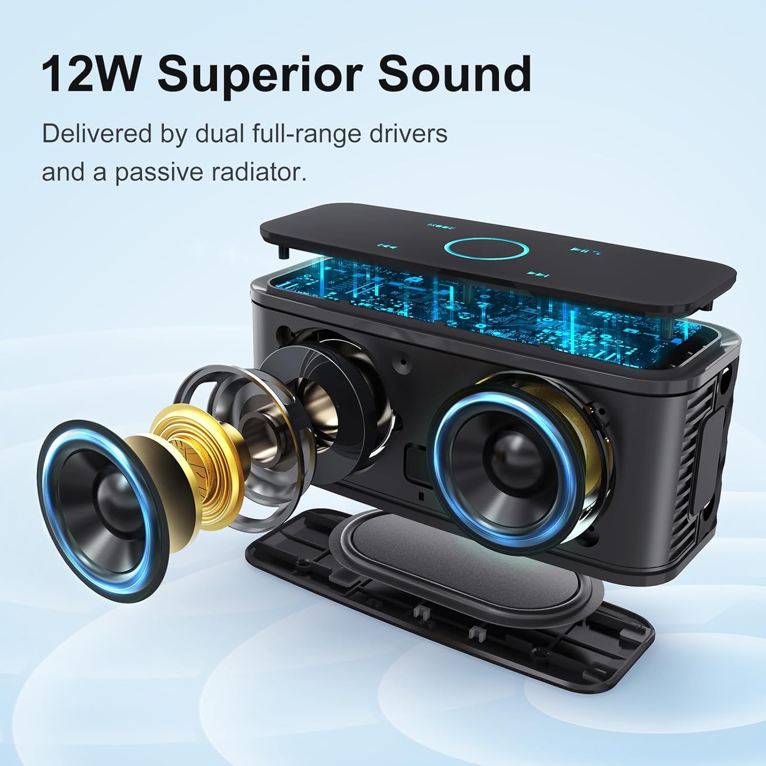 DOSS SoundBox Touch Wireless Bluetooth Speaker with 12W HD Sound and Bass, IPX5 Waterproof, 20H Playtime, Handsfree, for Office, Home, Outdoor, Travel-Upgraded - Image 2