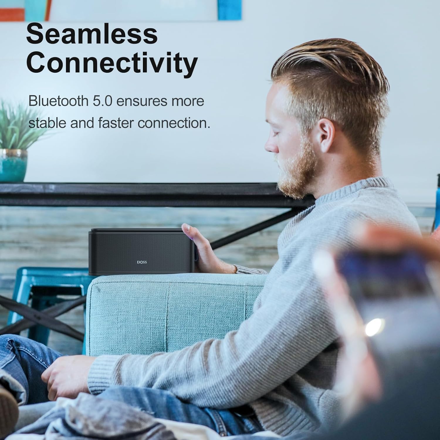 DOSS SoundBox Touch Wireless Bluetooth Speaker with 12W HD Sound and Bass, IPX5 Waterproof, 20H Playtime, Handsfree, for Office, Home, Outdoor, Travel-Upgraded - Image 5