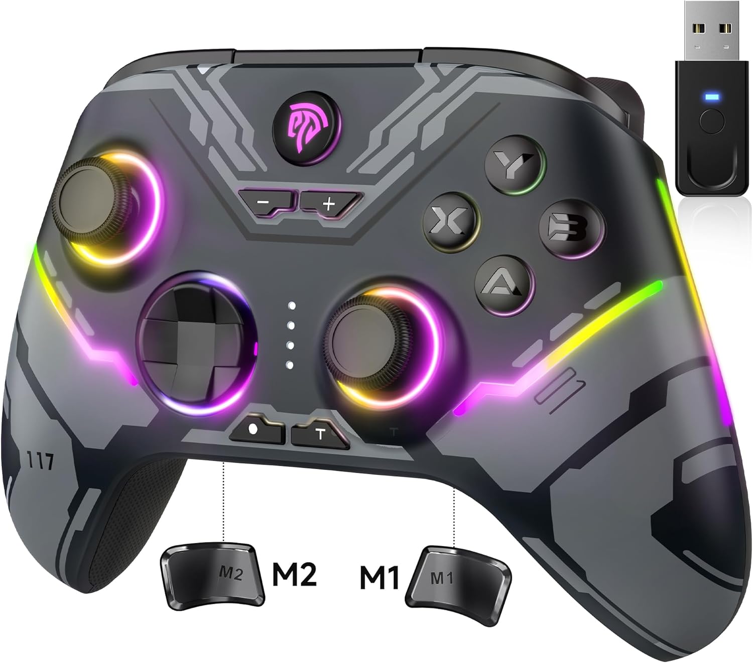 EasySMX X15 PC Controller - Enhanced Wireless Bluetooth Controller with Hall Joysticks/Hall Triggers/RGB Lighting - No Stick Drift, No Dead Zone - Work for Windows PC, Android, Steam and Switch