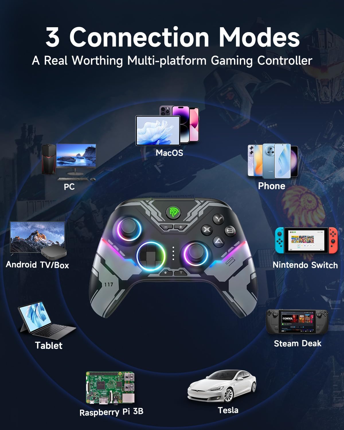 EasySMX X15 PC Controller - Enhanced Wireless Bluetooth Controller with Hall Joysticks/Hall Triggers/RGB Lighting - No Stick Drift, No Dead Zone - Work for Windows PC, Android, Steam and Switch - Image 3