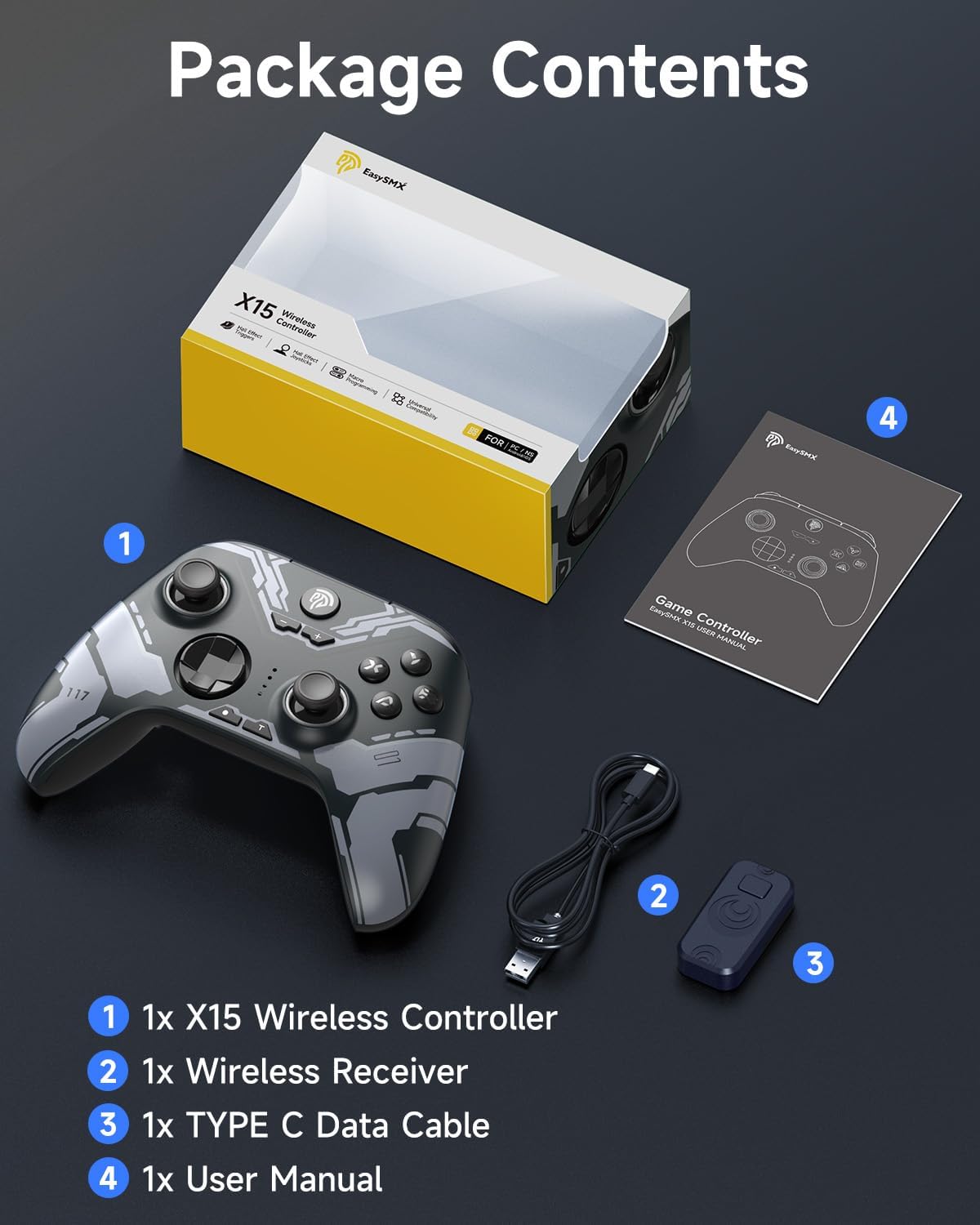 EasySMX X15 PC Controller - Enhanced Wireless Bluetooth Controller with Hall Joysticks/Hall Triggers/RGB Lighting - No Stick Drift, No Dead Zone - Work for Windows PC, Android, Steam and Switch - Image 9