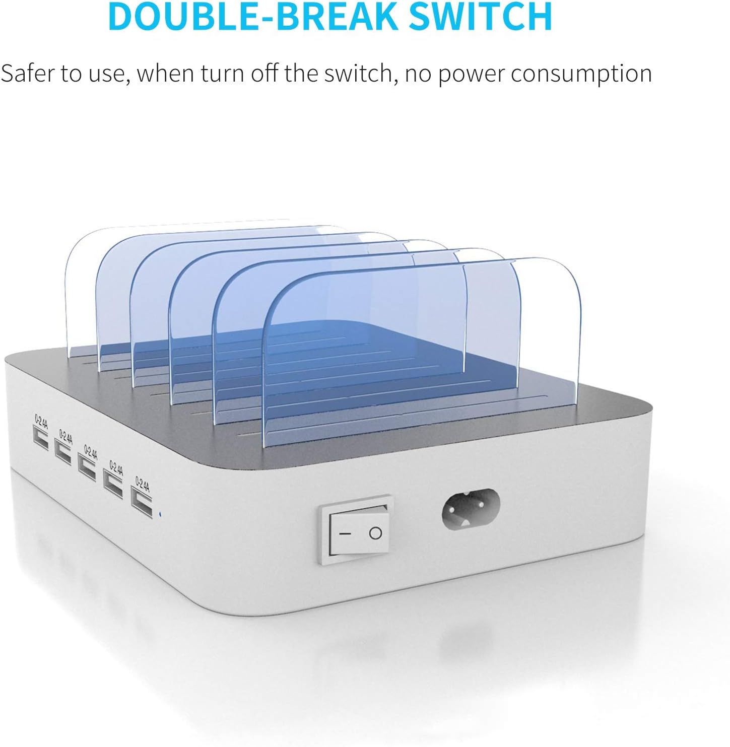 MSTJRY Charging Station for Multiple Devices : 5 Port Multi USB-A Charger Stations Multi-Device Organizer Charging Dock Designed for iPhone iPad Cell Phone Tablets (7 Short Cables Included) - Image 3