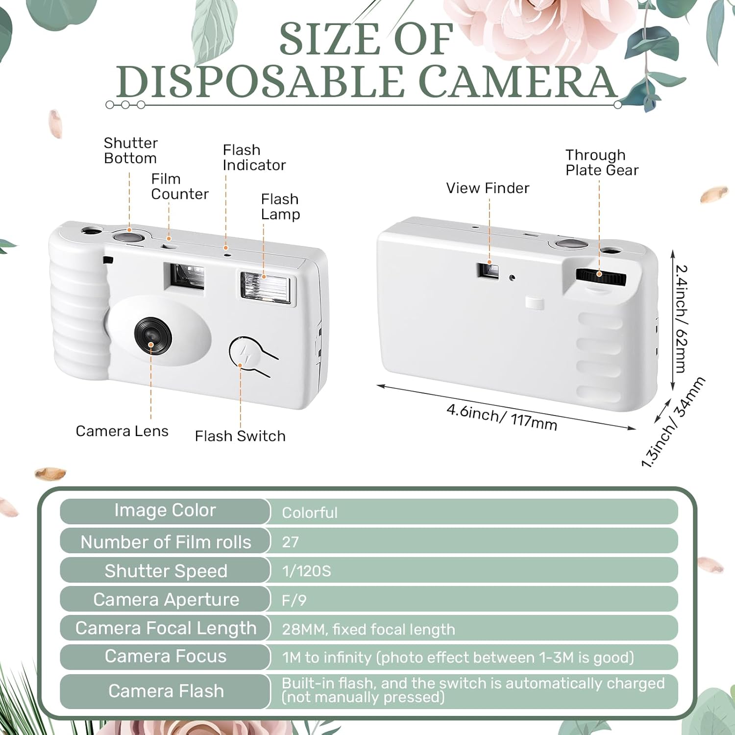 Treela 6 Pack of Disposable Camera for Wedding Bulk Bachelorette Single Use Flash 35mm 17 Film 200iso Camera for Birthday Concert Travel Anniversary Party Supply Favor Vacation Gift (White,Classic) - Image 2