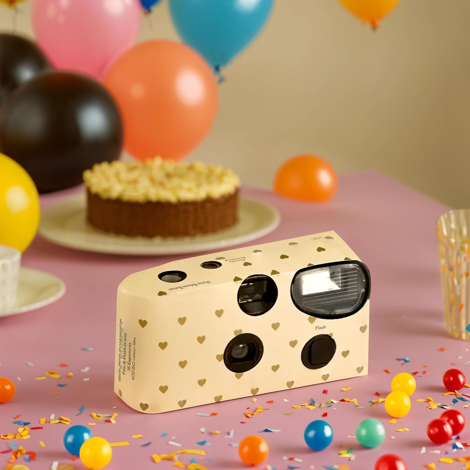 Weddingstar Disposable Camera with Flash - Single Use 35mm Film Camera for Wedding or Party Favors - Gold Hearts - Image 2