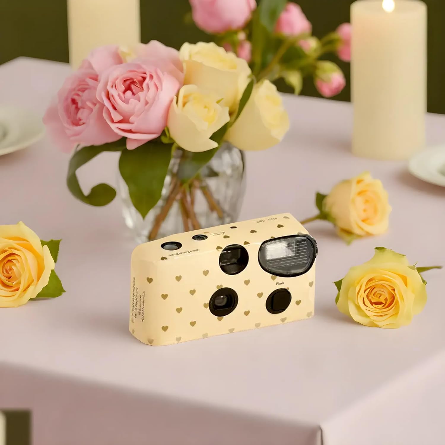 Weddingstar Disposable Camera with Flash - Single Use 35mm Film Camera for Wedding or Party Favors - Gold Hearts - Image 3